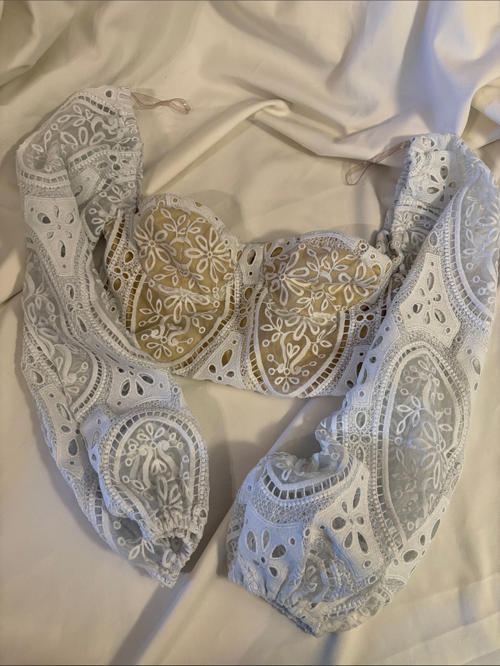 12th Planet! Embroidered Lace Balconette Crop with Sheer Beige Lining